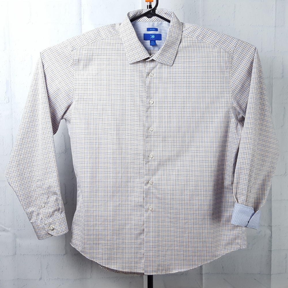 Egara Mens XXL Brown, Blue Plaid Long Sleeve Shirt